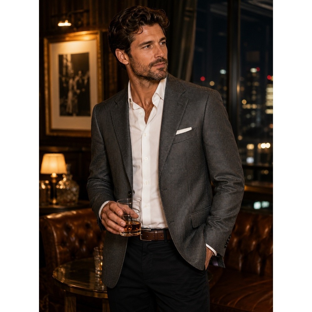 Wool Hart Schaffner Marx Gray Textured Blazer Made USA 40R